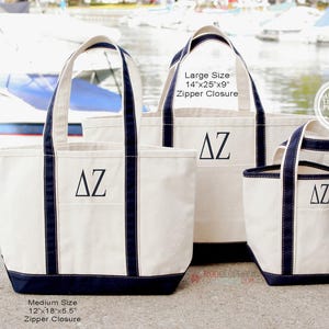 Delta Zeta Sorority Canvas Bag, Embroidered Greek Tote Zipper, Rush Week Bid Day Big Little Gifts for Her, Small Medium Large Beach DZ Merch image 6