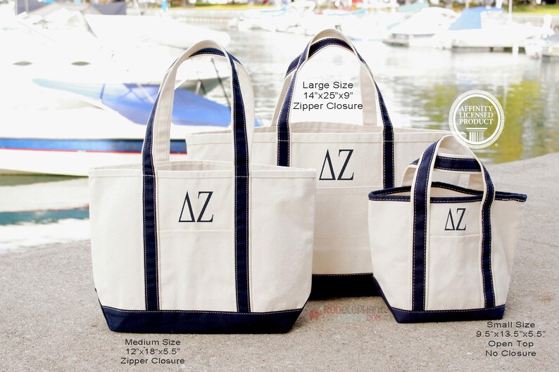 Delta Zeta Sorority Canvas Bag, Embroidered Greek Tote Zipper, Rush Week Bid Day Big Little Gifts for Her, Small Medium Large Beach DZ Merch image 6