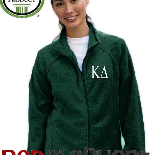 Kappa Delta Full Zip Fleece Jacket in Princess Cut Ladies Fit Embroidered Sorority Greek Letters for Big Lil Sister Bid Day Gifts Merch