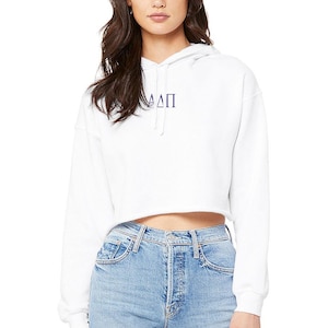 Alpha Delta Pi Cropped Hoodie Sweatshirt Crewneck Pullover Embroidered ADPi Merch Greek Sorority Crop Top Apparel & Clothing Big Little Gift