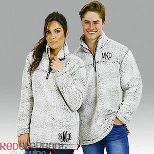 Monogram Sherpa Pullover Jacket, Personalized Quarter Zip Frosted Sherpa Fleece Jacket for Kids, Teens, and Adults in Unisex Fit Outerwear