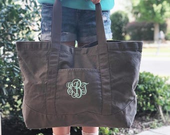 Monogram Canvas Bag, Personalized Bridesmaid Gift, Large Family Beach Tote Bag, Embroidered School Bag, Pigment Dyed Bag, Pool Bag