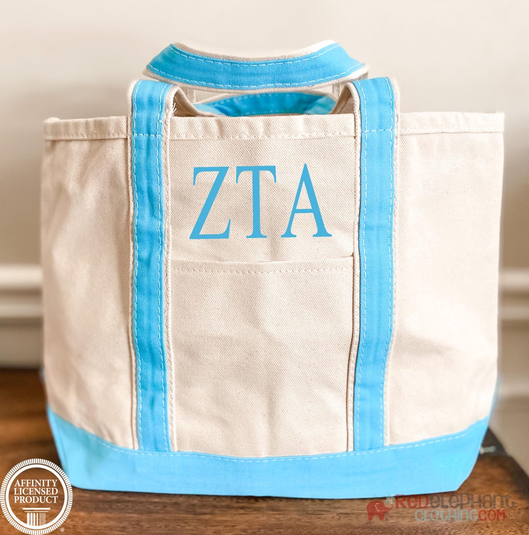 Zeta Tau Alpha Sorority Canvas Bag, Embroidered Tote Zip