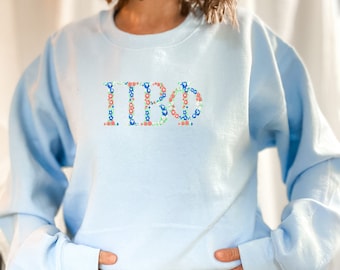 Pi Beta Phi Embroidered Sweatshirt, Pi Phi Crew Neck Pullover Sweater Sorority Greek Letters Merch, Rush Bid Day Clothing Big Little Gift
