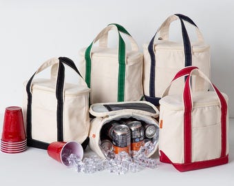 Monogram Lunch Cooler Tote Bag, Food Safe Insulated Personalized Canvas Meal Prep Lunch Box, Embroidered Family Cooler for Kids Adults