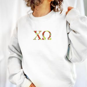 Chi Omega Embroidered Sweatshirt, Chi O Crew Neck Pullover Sorority Greek Letters Merch, Rush Bid Day Clothing Big Little Reveal Gift