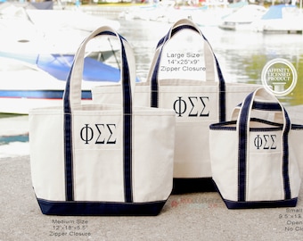 Phi Sigma Sigma Sorority Canvas Bag, Embroidered Greek Tote Zip, Rush Week Bid Day Big Little Gifts for Her, Small Medium Large Beach Merch