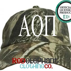 Alpha Omicron Pi Camo Baseball Hat, AOPi Camouflage Cap, Sorority Rush Week Big Little Reveal Gift with Embroidered Greek Letters Merch