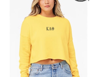 Kappa Alpha Theta Cropped Crewneck Pullover Sweatshirt Embroidered Greek Letter Merch Sorority Crop Top Crew Neck Clothing Big Little Gift