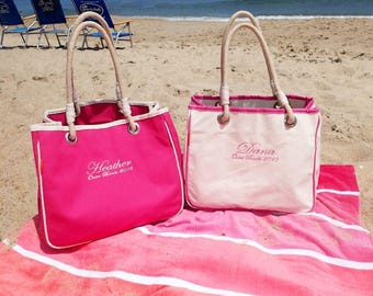 Personalized  Canvas Tote Bag with Rope Handles Embroidered Monogram