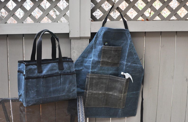 Monogram Organizer Tote Bag, Personalized Hostess Gift, Embroidered Collapsible Utility Garden Tool Carry All, Teacher, Nurse, Car Organizer Waxed Slate