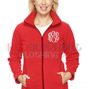 Monogrammed Full Zip Fleece Jacket, Fall Clothing Personalized Custom Embroidered Zip Up Fitted Jacket for Ladies, Gifts for Her Under 50