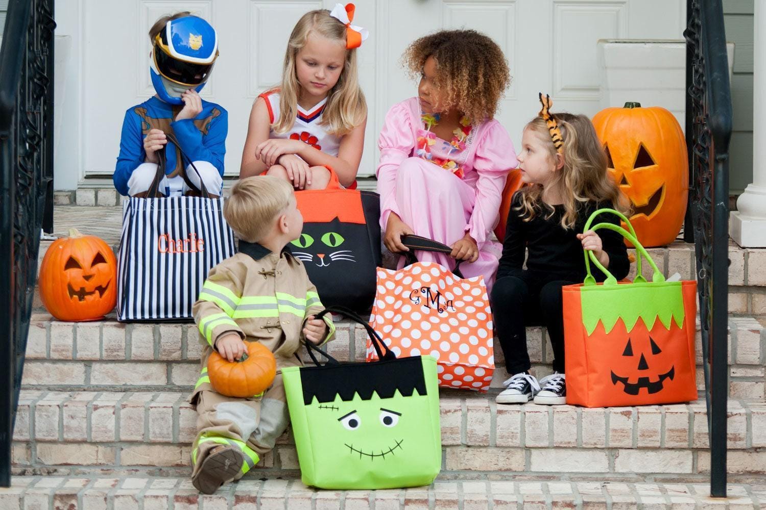 Personalized Trick Or Treat Bag, Halloween Monogrammed Bucket, Tote Bag