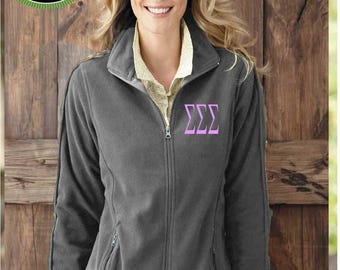 Sigma Sigma Sigma Full Zip Fleece Jacket in Princess Cut Ladies Fit Embroidered Sorority Greek Letters for Big Lil Sister Bid Day Gift Merch
