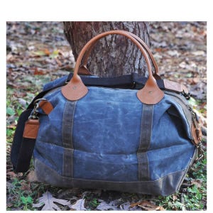 Personalized Weekender Bag Mens Waxed Canvas Duffel Overnight Travel Luggage, Embroidered Duffel Carry On Tote, Graduation, Retirement Gift WaxSlate/OliveWekndr