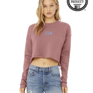 Pi Beta Phi Cropped Crewneck Sweatshirt Pullover Embroidered Greek Letter Pi Phi Merch Sorority Crop Top Crew Neck Clothing Big Little Gift