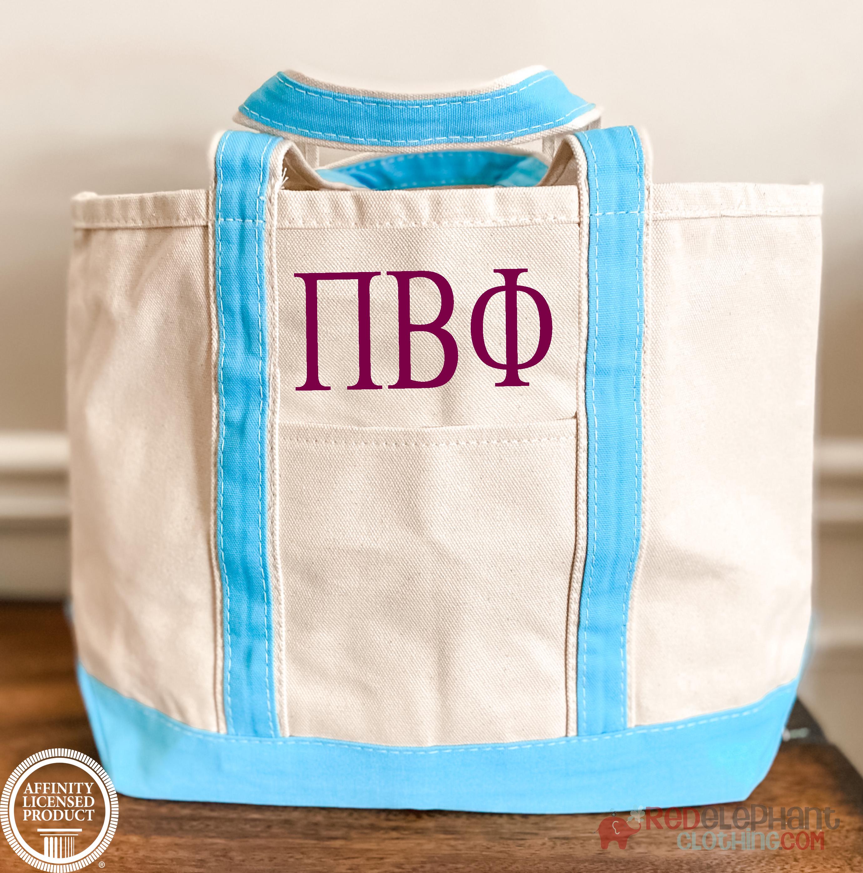 Pi Beta Phi Sorority Canvas Bag, Embroidered Greek Tote Zipper, Rush Week Bid Day Big Little Gifts for Her, Small Medium Large Beach Merch
