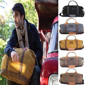 Personalized Weekender Bag Mens Waxed Canvas Duffel Overnight Travel Luggage, Embroidered Duffel Carry On Tote, Graduation, Retirement Gift imagem 2