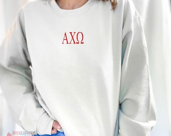 Alpha Chi Omega Embroidered Sweatshirt, A Chi O Crew Neck Pullover Sorority Greek Letters Merch, Rush Week Bid Day Big Little Reveal Gifts