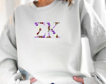 Sigma Kappa Embroidered Crewneck Sweatshirt, Pullover Crew Neck Sweater Sorority Greek Letters Merch, Rush Bid Day Clothing Big Little Gift