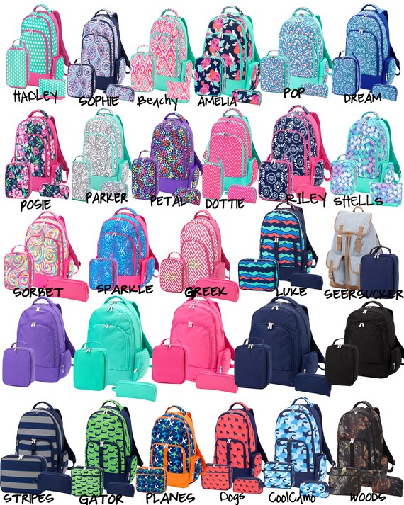 monogram backpack or monogrammed lunchbox monogram bookbag etsy