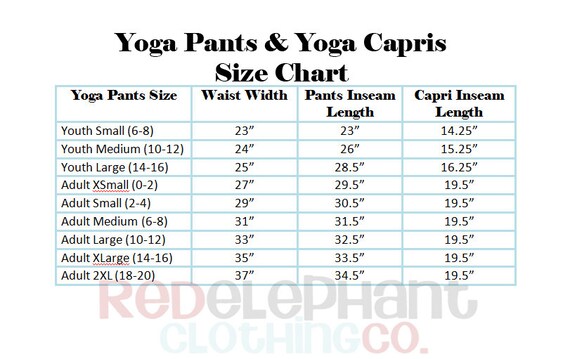 Yoga Pants Size Chart