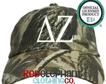 Delta Zeta Camo Baseball Hat, DZ Low Profile Camouflage Cap, Sorority Rush Week Big Little Reveal Gift with Embroidered Greek Letters Merch