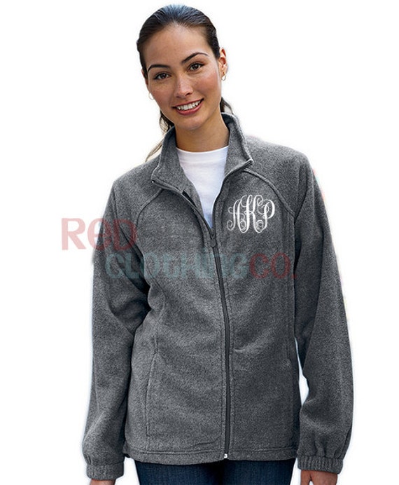 RedElephantClothing Monogram Full Zip Jacket, Personalized Fleece Fall Clothing, Custom Embroidered Fitted Zip Up Jacket for Ladies Teens, Gift for Her Under 50