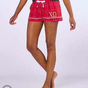 Chi Omega Boxer Shorts Flannel Pajama Bottoms Embroidered Sorority Greek Letters, Big Little Reveal Gifts for her Under 40, Chi O Merch