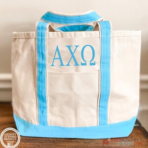 Alpha Chi Omega Sorority Canvas Bag, Embroidered Tote Zipper, Rush Week Bid Day Big Little Gift for Her, Small Medium Large Beach Merch image 9