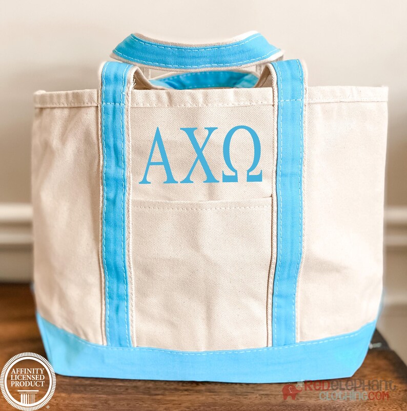 Alpha Chi Omega Sorority Canvas Bag, Embroidered Tote Zipper, Rush Week Bid Day Big Little Gift for Her, Small Medium Large Beach Merch image 9