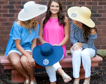 Monogram Floppy Hat, Embroidered Beach Hat, Personalize Derby Headwear, Womens Custom Wide Brim Sun Hat, Easter Gifts for Her