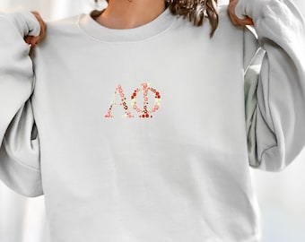 Alpha Phi Embroidered Sweatshirt, APhi Crew Neck Pullover Sweater Sorority Greek Letters Merch, Rush Bid Day Clothing Big Little Reveal Gift