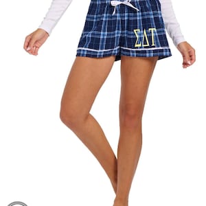 Sigma Delta Tau Boxer Short Flannel Pajama Bottoms Embroidered Sorority Greek Letter, Big Little Reveal Gift for her Under 40, SDT Merch