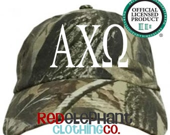 Alpha Chi Omega Camo Baseball Hat, Alpha Chi Camouflage Cap, Sorority Rush Week Big Little Reveal Gift with Embroidered Greek Letters Merch