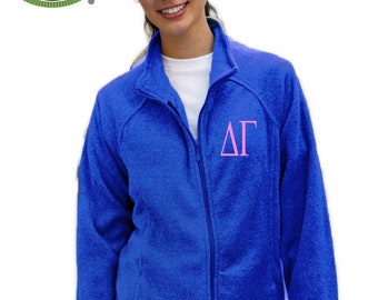 Delta Gamma Full Zip Fleece Jacket in Princess Cut Ladies Fit with Embroidered Sorority Greek Letters for Big Lil Sister Bid Day Gifts Merch