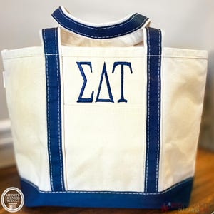 Sigma Delta Tau Sorority Canvas Bag, Embroidered Tote Zipper, Rush Week Bid Day Big Little Gift for Her, Small Medium Large Beach Merch