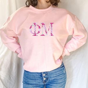 Phi Mu Embroidered Crewneck Sweatshirt, Pullover Crew Neck Sweater Sorority Greek Letters Merch, Initiation Rush Bid Day Big Little Gifts