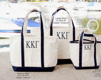 Sac en toile de la sororité Kappa Kappa Gamma, sac fourre-tout zippé brodé KKG, cadeaux Big Little pour la semaine d'intégration, articles de plage de petite, moyenne et grande taille