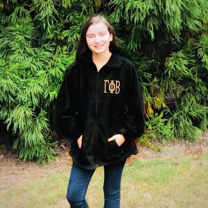 Gamma Phi Beta Full Zip Fleece Jacket in Princess Cut Ladies Fit Embroidered Sorority Greek Letters for Big Lil Sister Bid Day Gifts Merch