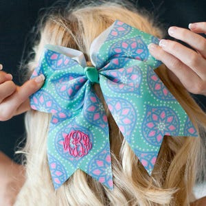 Monogram Hairbow, Monogram Large Bow, Monogram Cheer Bow, Personalized HairBow, Embroidered Hair Bow, Monogram Mint Bow, Preppy Hairbow image 7