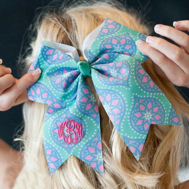 Monogram Hairbow, Monogram Large Bow, Monogram Cheer Bow, Personalized HairBow, Embroidered Hair Bow, Monogram Mint Bow, Preppy Hairbow image 7