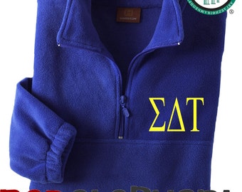 Sigma Delta Tau Jacket Unisex Fit Quarter Zip Fleece Pullover Sweatshirt, Sorority Big Little Bid Day Gift Embroidered Greek Letters Merch
