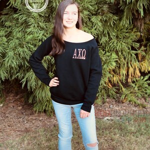 Pi Beta Phi Sweatshirt, Off Shoulder Wide Neck Pullover, Embroidered Pi Phi Merch, Greek Sorority Apparel and Clothing Big Little Gifts image 5