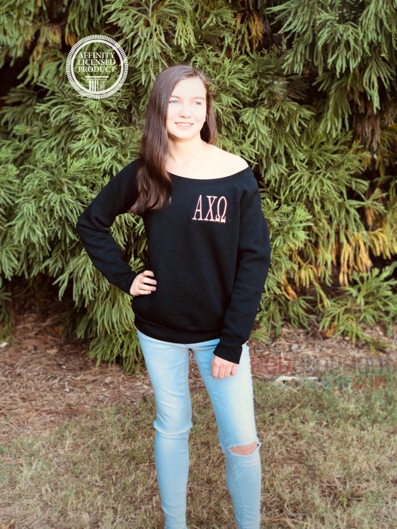 Pi Beta Phi Sweatshirt, Off Shoulder Wide Neck Pullover, Embroidered Pi Phi Merch, Greek Sorority Apparel and Clothing Big Little Gifts image 5