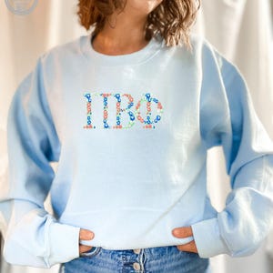 Pi Beta Phi Embroidered Sweatshirt, Pi Phi Crew Neck Pullover Sweater Sorority Greek Letters Merch, Rush Bid Day Clothing Big Little Gift