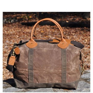Personalized Weekender Bag Mens Waxed Canvas Duffel Overnight Travel Luggage, Embroidered Duffel Carry On Tote, Graduation, Retirement Gift WaxKhaki/OliveWekndr