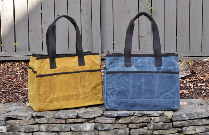 Monogram Organizer Tote Bag, Personalized Hostess Gift, Embroidered Collapsible Utility Garden Tool Carry All, Teacher, Nurse, Car Organizer Waxed Yellow