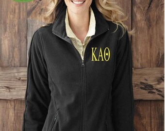 Kappa Alpha Theta Full Zip Fleece Jacket in Princess Cut Ladies Fit Embroidered Sorority Greek Letters for Big Lil Sister Bid Day Gift Merch