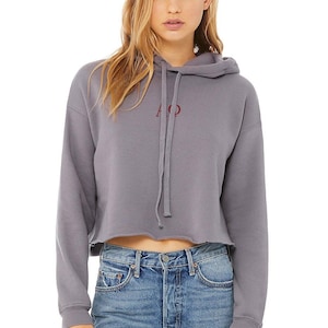 Alpha Phi Cropped Hoodie Sweatshirt Crewneck Pullover Embroidered Alpha Phi Merch Greek Sorority Crop Top Apparel & Clothing Big Little Gift